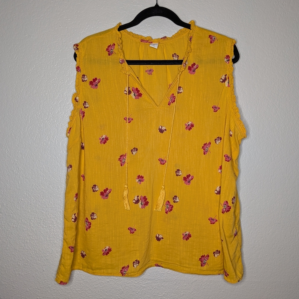 Old Navy Womens Yellow Floral Tie Front Blouse XL
